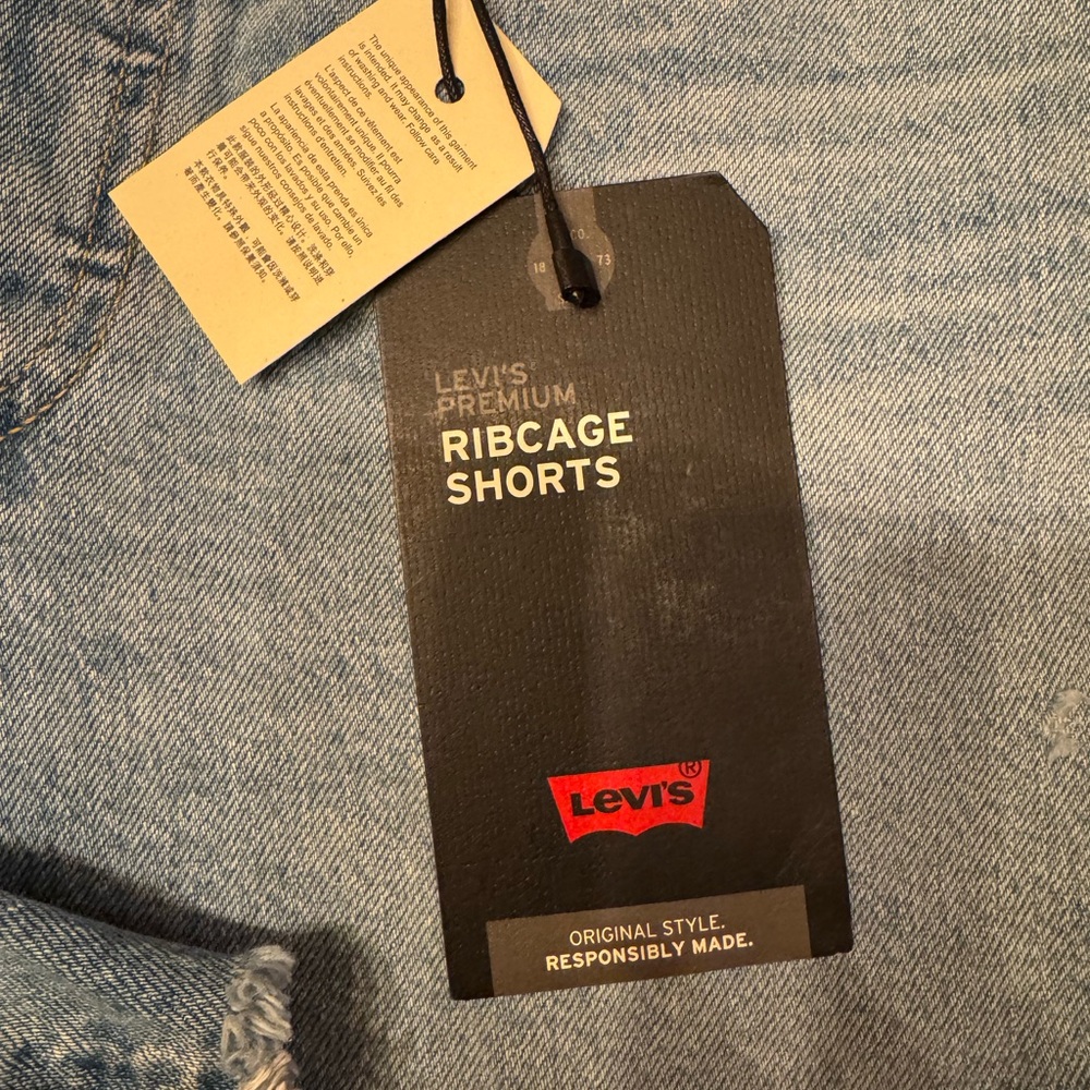 Levi's Women's Ribcage Shorts Light Blue Ripped Denim - Picture 7 of 10